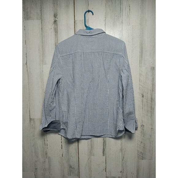 Tommy Hilfiger Women's Large Blue White Striped Seersucker Button Up Top - Picture 5 of 7